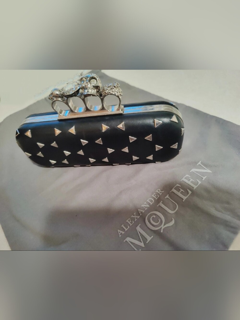 Alexander McQueen Black Pyramid-Stud Jeweled Knuckle Clutch